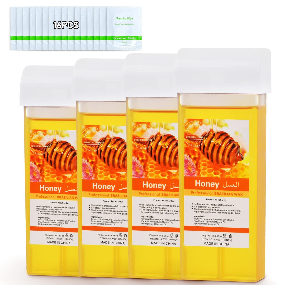Natural Honey Roll-On Wax Cartridge Refill 4 Pack - Easy Hair Removal
