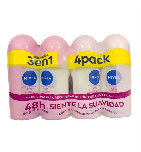 NIVEA Whitening Roll-On Deodorant 4-Pack for Women, 48H Freshness