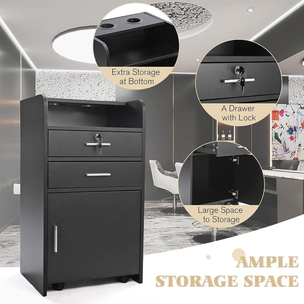 Salon Barber Station with Wheels, Storage Cabinet for Beauty Spa Equipment