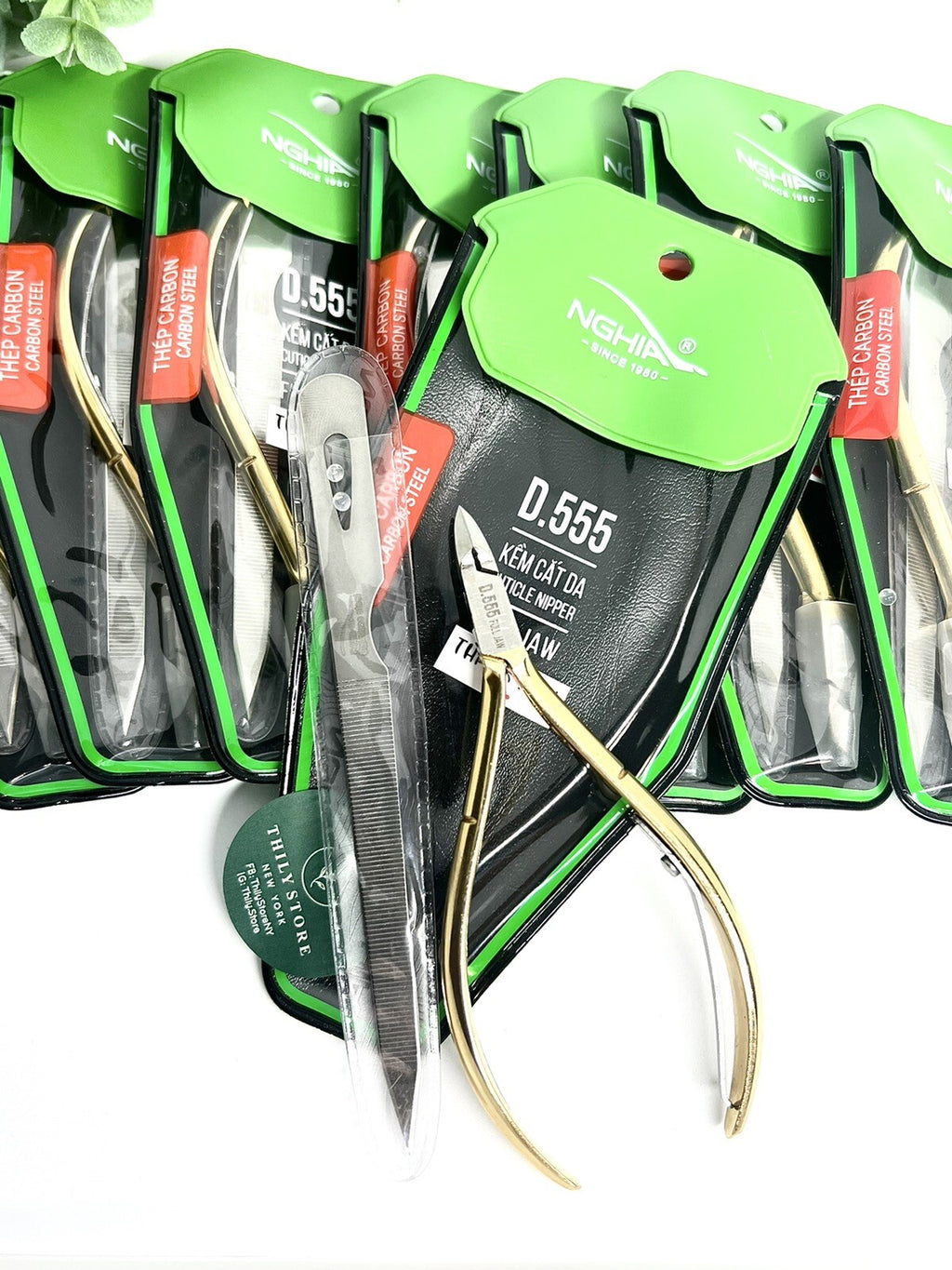 Set of 10 Hard Steel Cuticle Nippers - Gold Plated Full Jaw, Single Spring