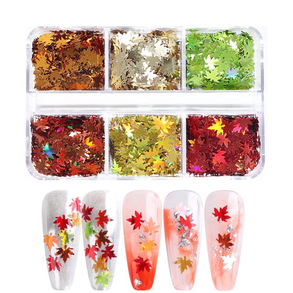 Fall Maple Leaf Glitter Nail Art Sequins for Manicure & Crafts