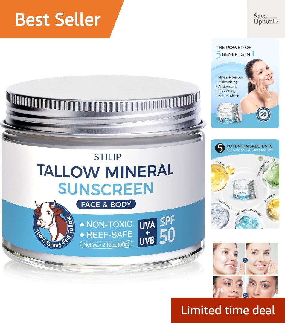 Organic Beef Tallow Sunscreen SPF 50 with Zinc Oxide Non-Toxic Moisturizer