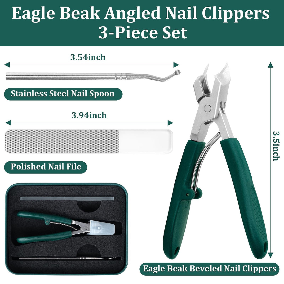 Eagle Beak Beveled Nail Clippers for Thick & Ingrown Nails - Sharp Stainless Steel