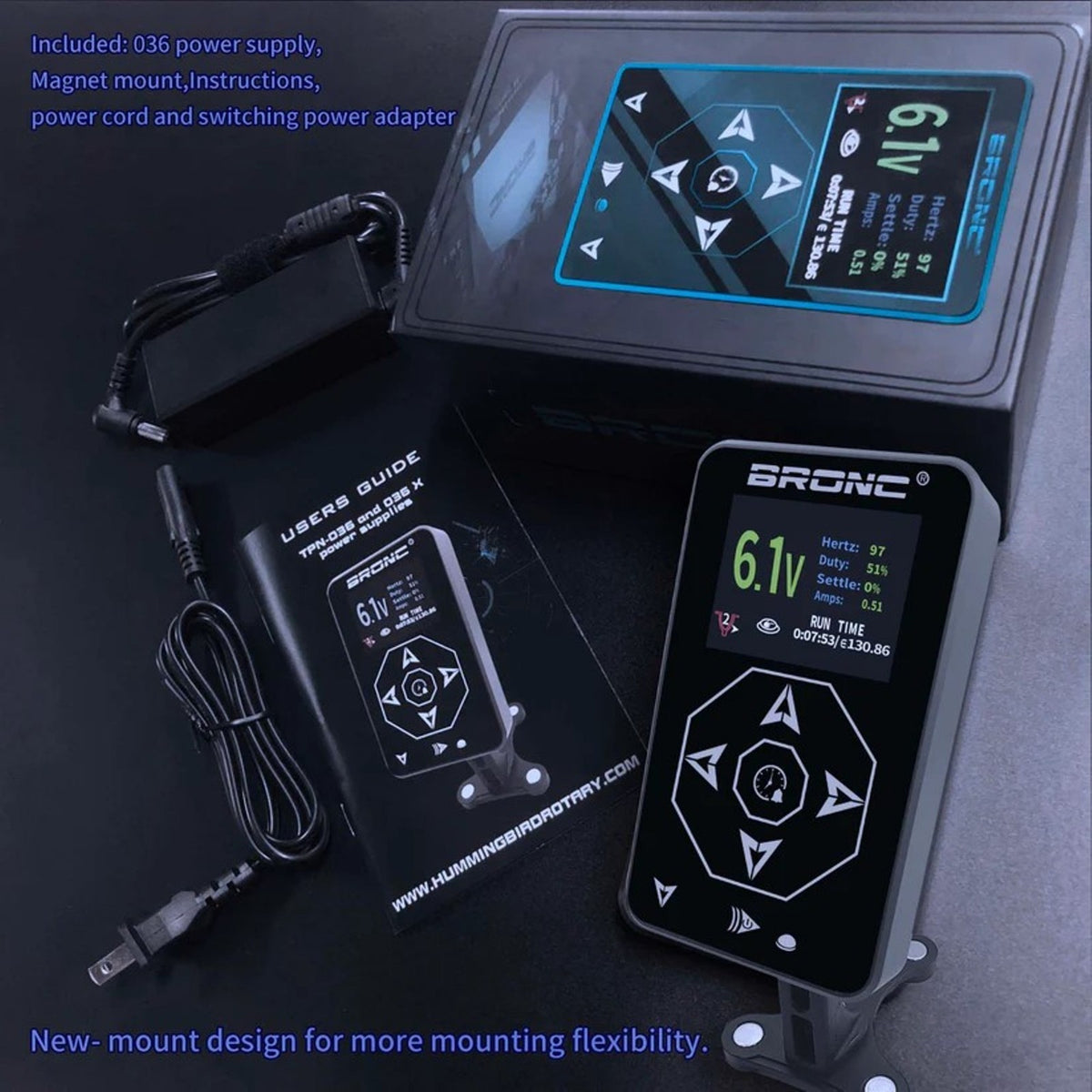 Tattoo Power Supply with 24K Gold Plating, Digital LCD Display - Bronc