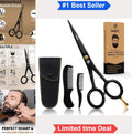 Men's Beard & Mustache Grooming Kit with 5 Inch German Steel Scissors and Travel Pouch