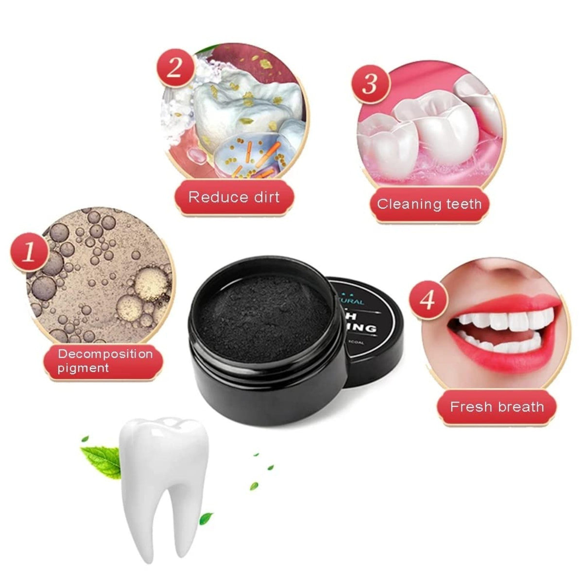 Natural Charcoal Tooth Powder for Whitening and Brightening Smile - Includes Bamboo Toothbrush