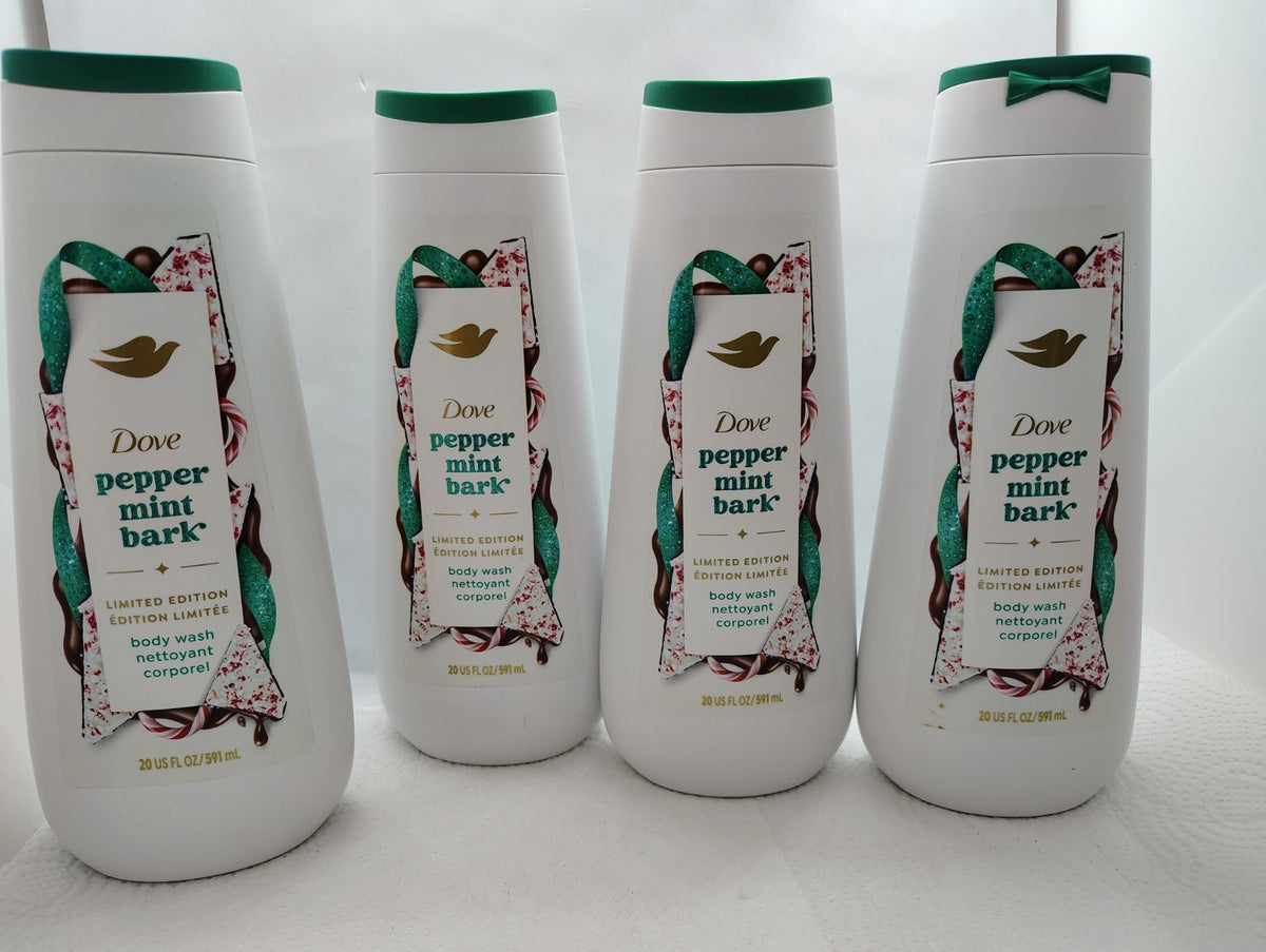 Dove Holiday Body Wash Set with Peppermint Bark Scent – Limited Edition, 4 Pack 20 fl oz