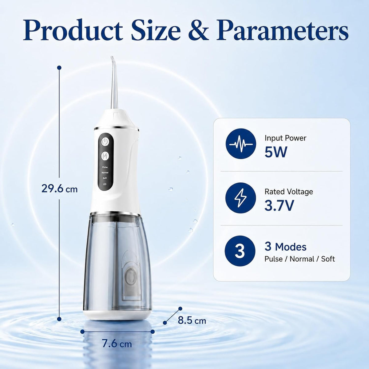 380ML Cordless Water Flosser Oral Irrigator Teeth Cleaner with 4 Tips