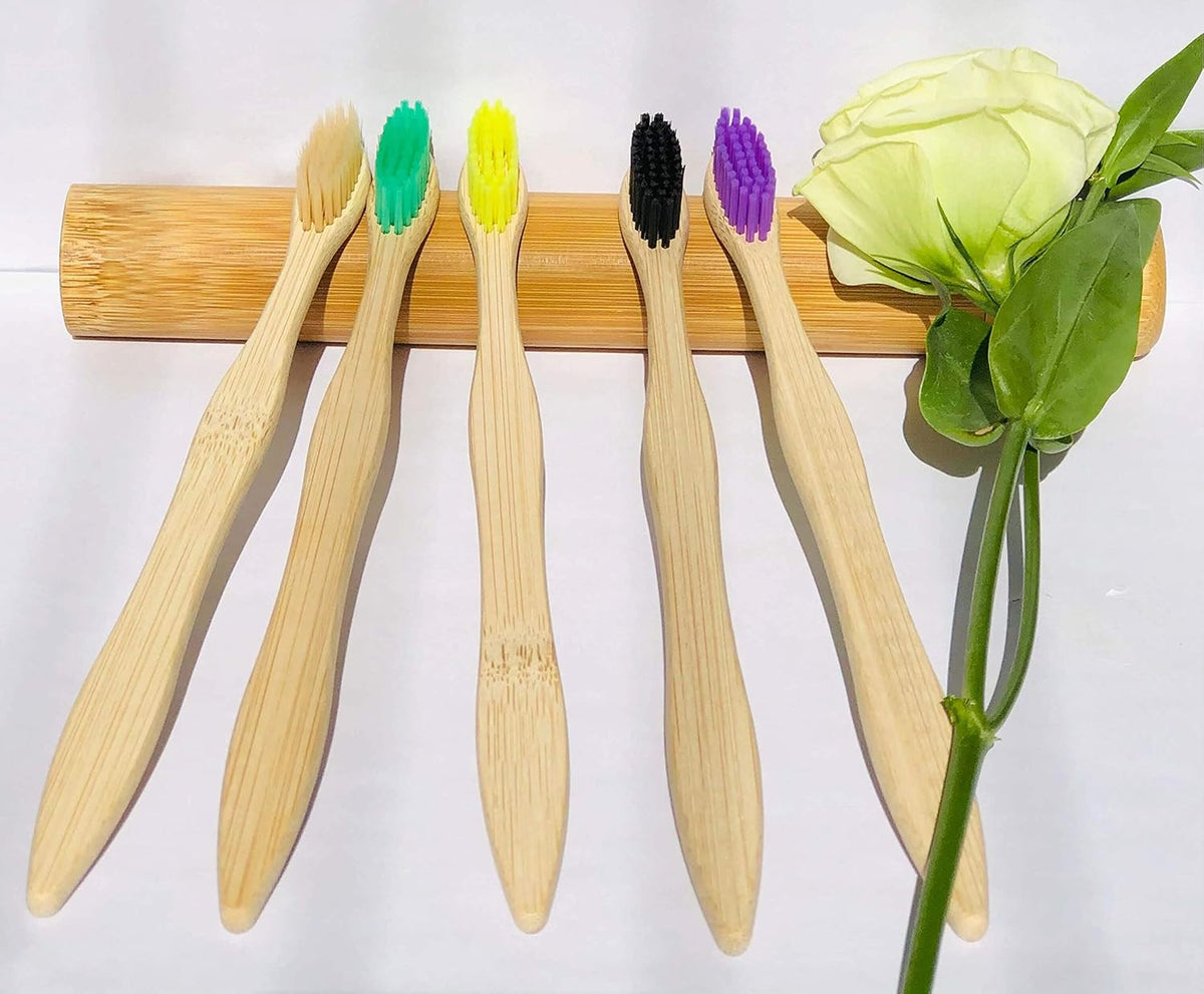 Bamboo Toothbrushes 10 Pack - Eco-Friendly, Biodegradable, Medium Soft Bristles