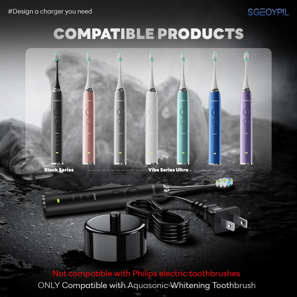 Electric Toothbrush Charger Base Waterproof Compatible with AquaSonic Black & Vibe Series