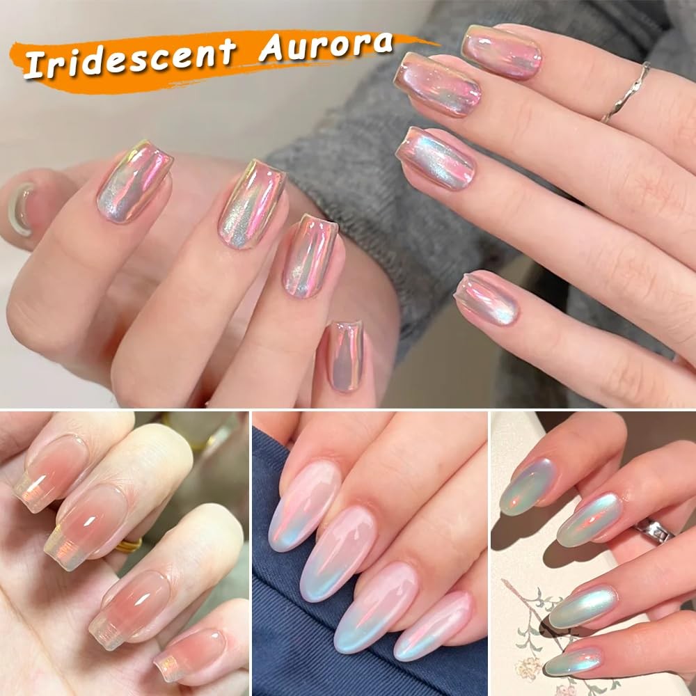 Mermaid Chrome Nail Powder Set - 12 Iridescent Aurora Holographic Colors for Manicures