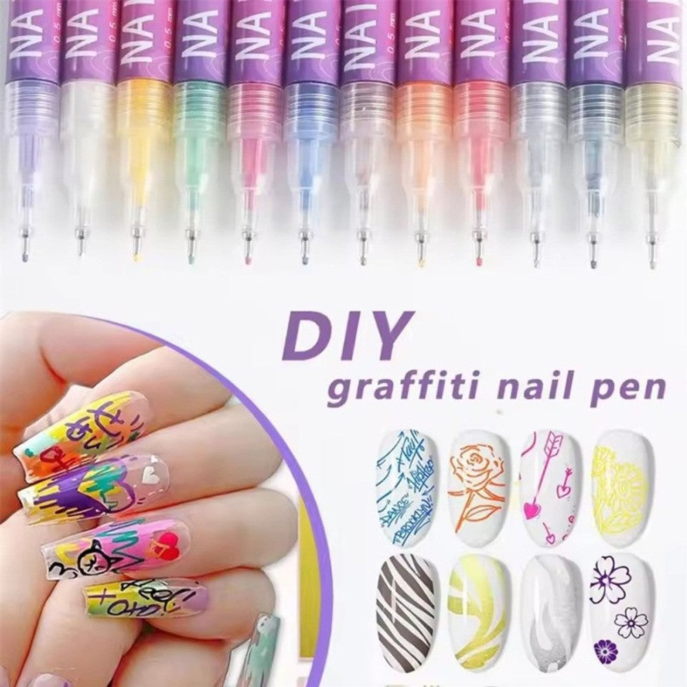 12-Color Nail Art Pens Set for DIY Gel and Acrylic Nail Designs