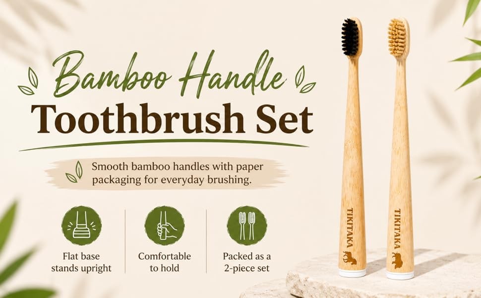 Natural Bamboo Toothbrush Sampler Set - 2 Pack (Boar & Horse Bristle)