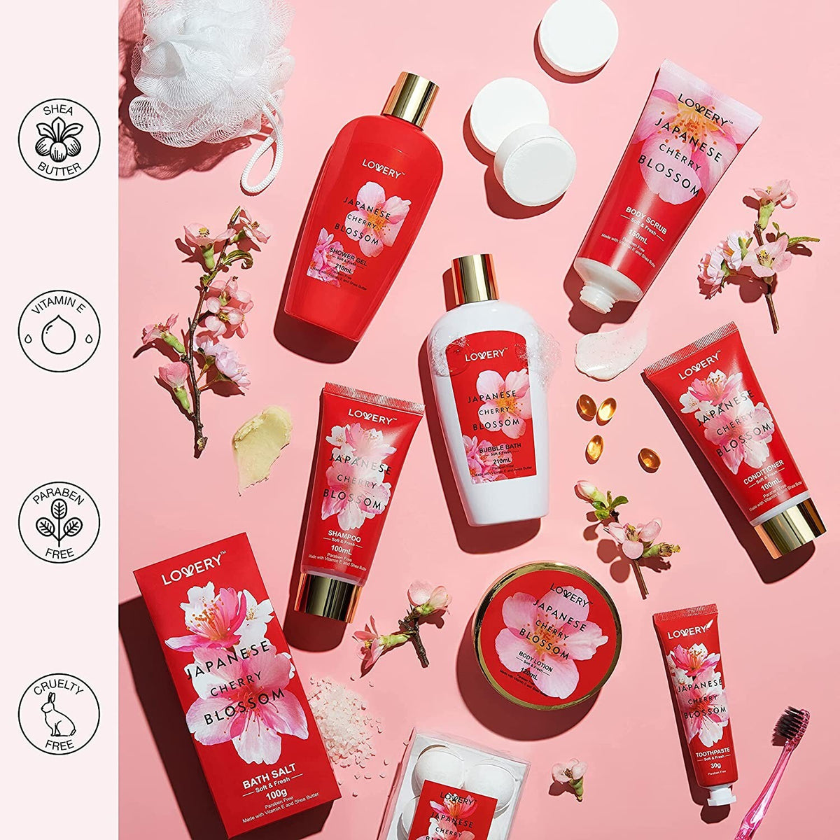Luxury Home Spa Gift Set with Cherry Blossom Bath Products - 25 Pieces