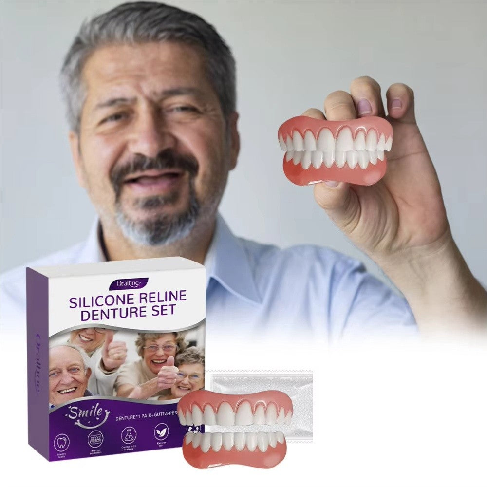 Moldable Silicone Dentures Set for Seniors - Upper & Lower, Natural Fit