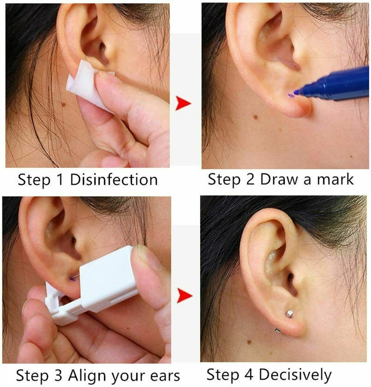 Disposable Nose Piercing Kit - Silver Ear Stud Gun, Safe One-Time Use
