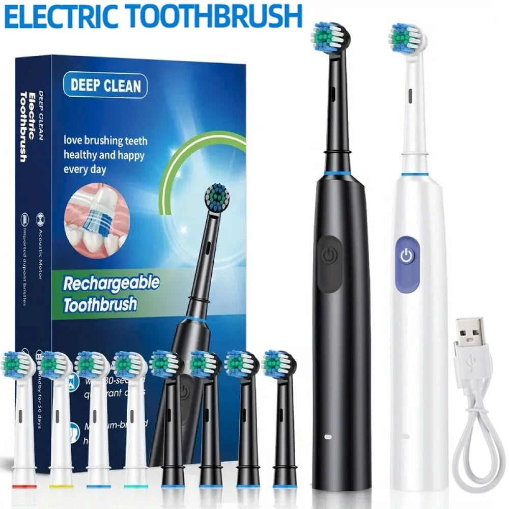 Rechargeable Electric Toothbrush with 5 Modes & 4 Heads for Adults