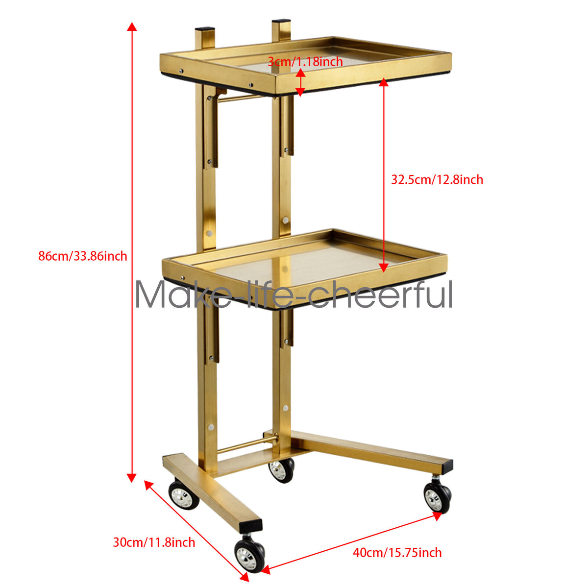Stainless Steel 2-Tier Salon & Spa Rolling Cart with Double Storage Tray