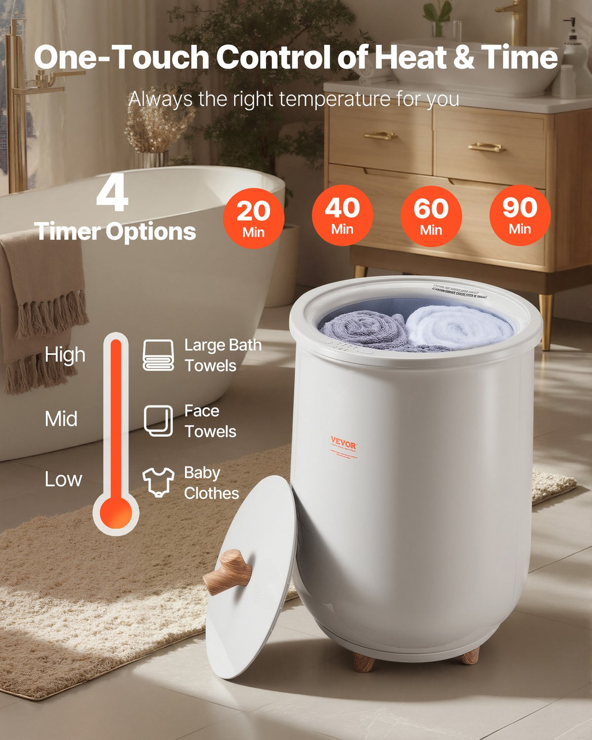 20L Towel Warmer Bucket with LED Light, Timer & Temperature Control