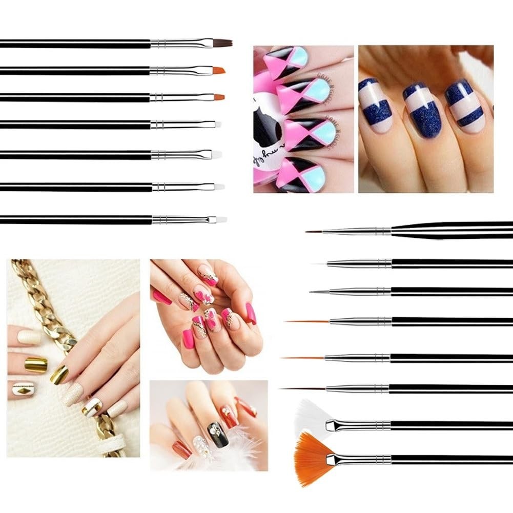 21-Piece Nail Art Brush Set with Dotting Tools & Mixing Palette for Detailed Manicure Designs