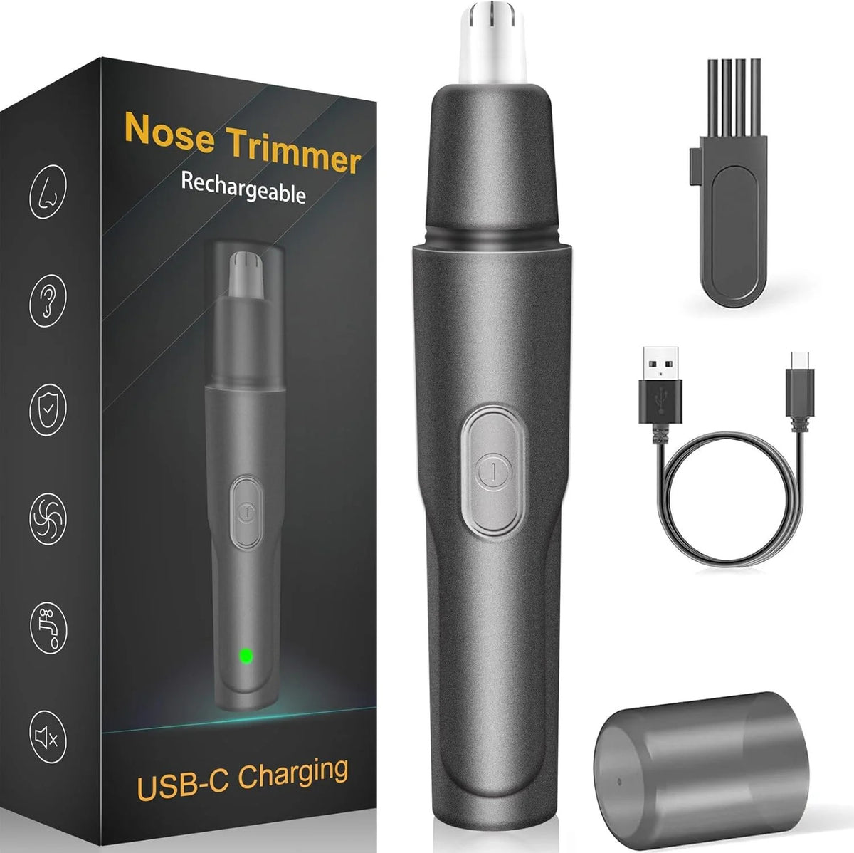 USB Rechargeable Nose & Ear Hair Trimmer - Painless, Compact, Quiet, Portable