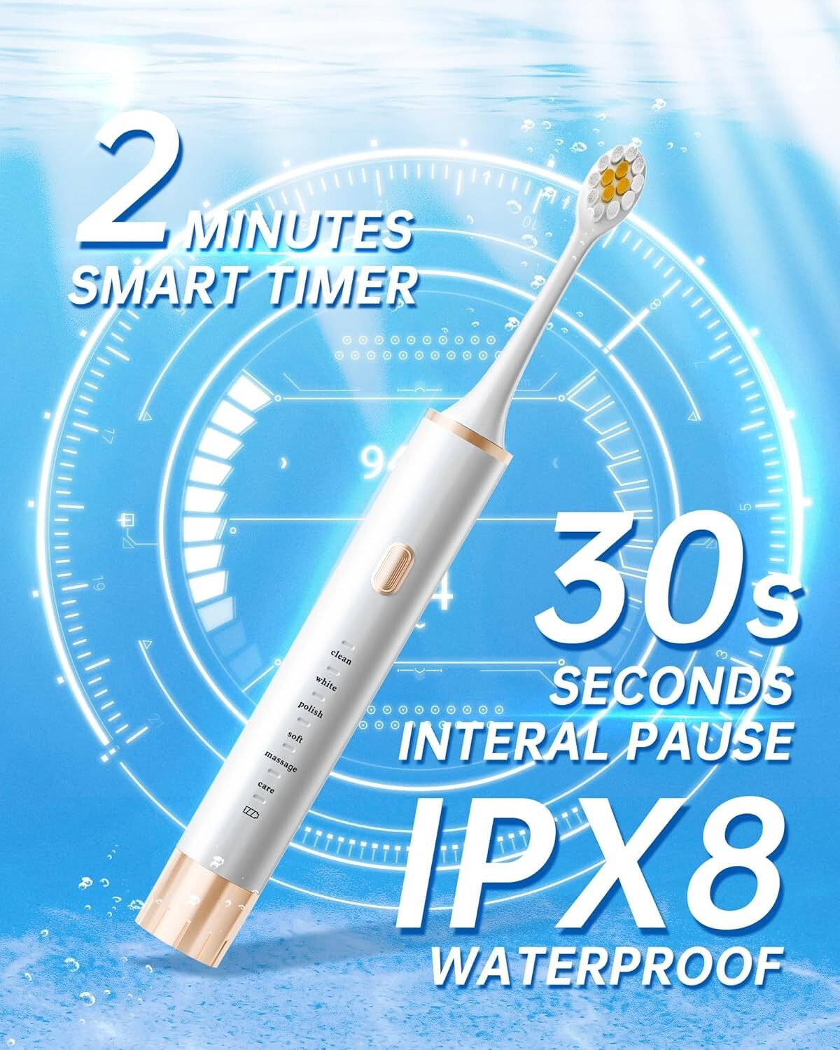 Electric Toothbrush Set with 12 Replacement Heads & 6 Modes - Rechargeable & Waterproof