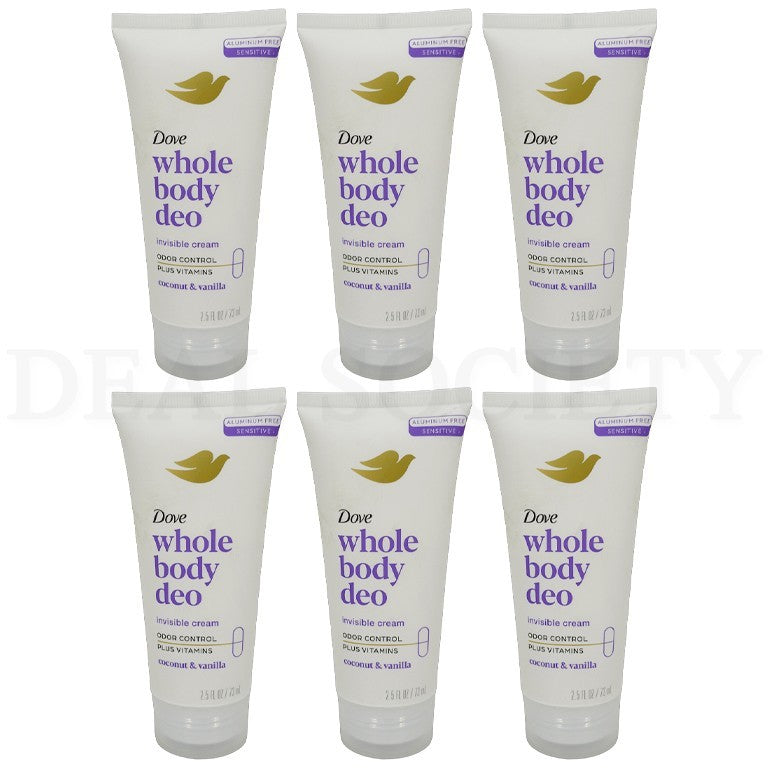 Whole Body pH Balancing Cream Deodorant with Coconut & Vanilla - 6 Pack 2.5oz