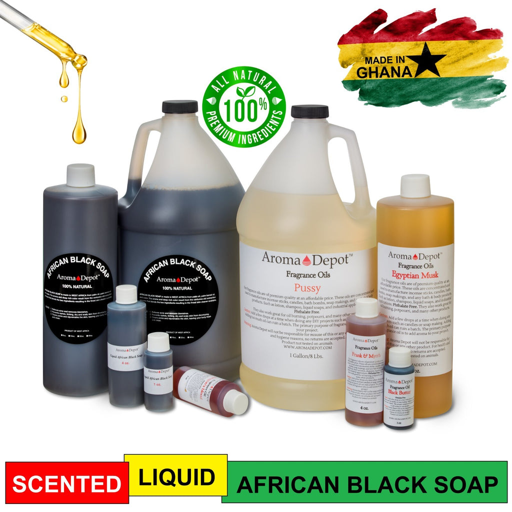 Scented Liquid African Black Soap for Face & Body - Organic & Natural