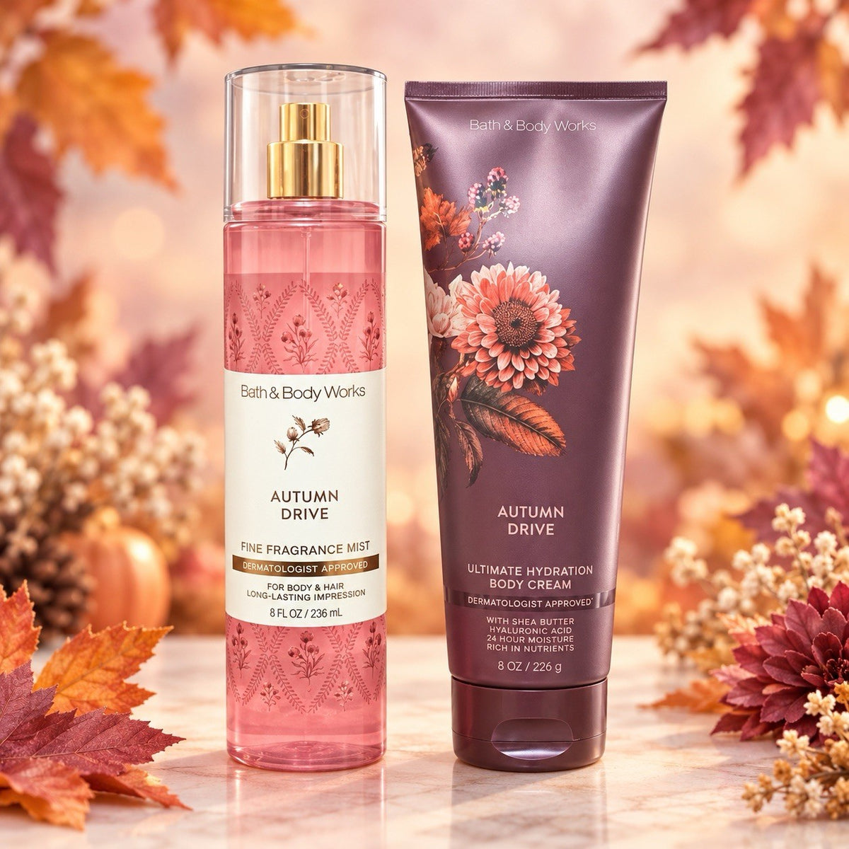 Bath & Body Works Autumn Drive Body Cream & Fragrance Mist Set - New