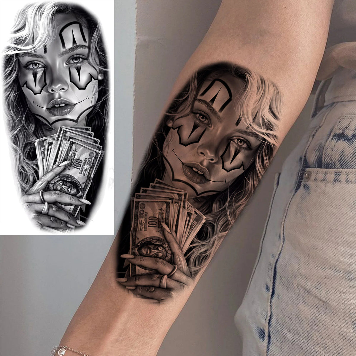 Waterproof Temporary Tattoo Sticker - Evil Joker Face, Long Lasting Realistic Design