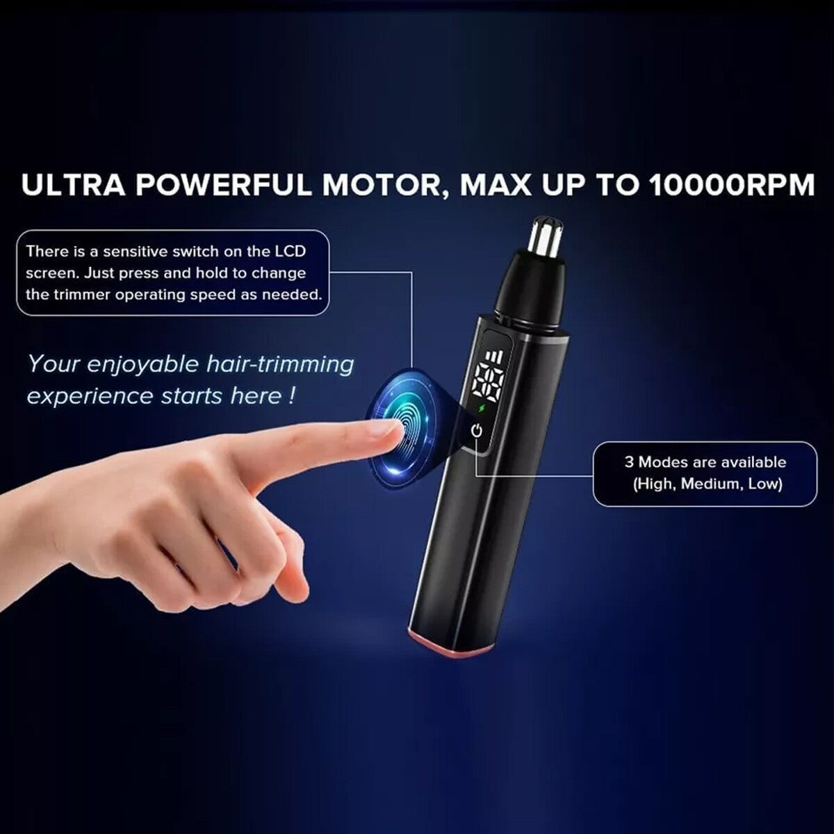 Men's Nose and Ear Hair Trimmer with LCD Display, Waterproof, USB Rechargeable