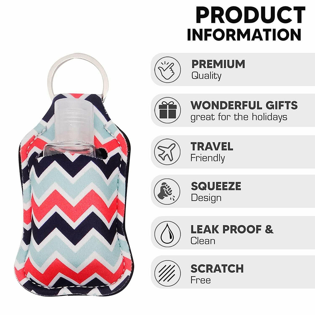 Neoprene Hand Sanitizer Keychain Holder with 30ml Refillable Bottle - 8 Pack