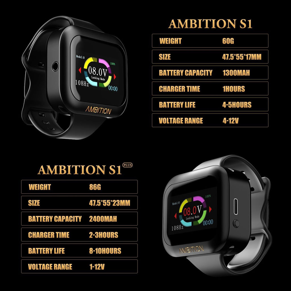 Ambition S1 Touch Screen Tattoo Power Supply – 1600mAh Lithium Battery