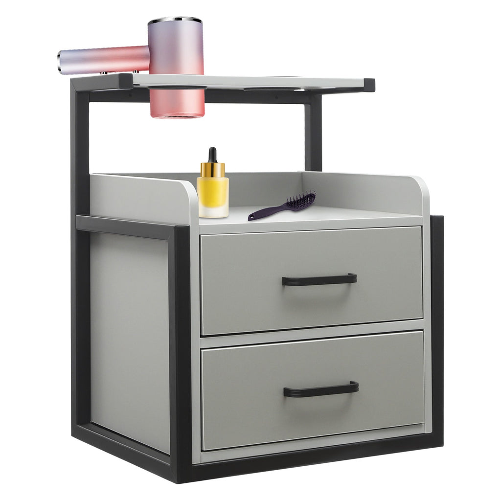 Wall-Mount Salon Station Cabinet with 2 Drawers for Barber & Spa