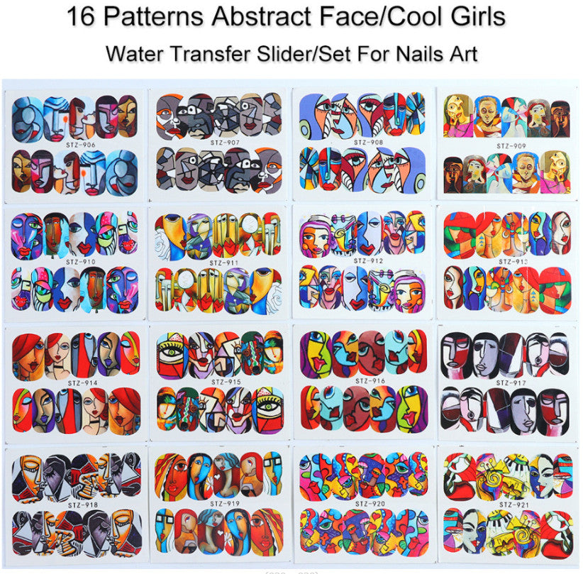 Water Decal Nail Art Stickers 16 Sheets Abstract Face Eye Designs