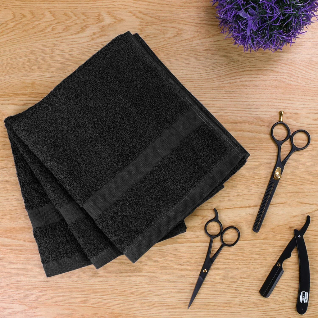 Set of 6 Black Cotton Salon Towels 16x27 Inches - Absorbent & Durable