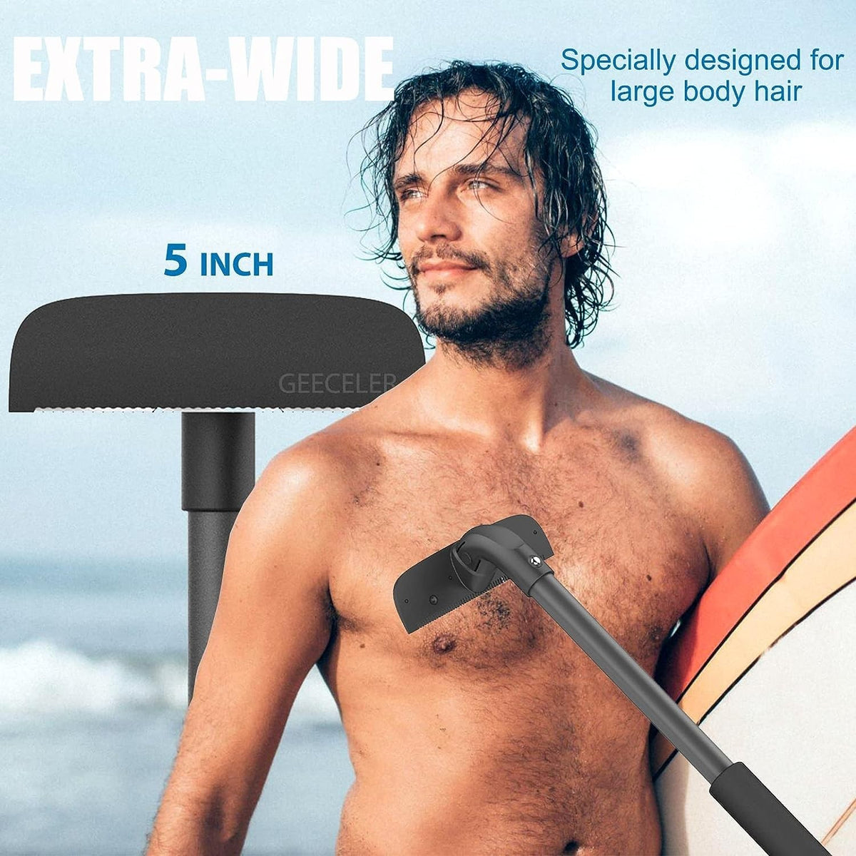 Retractable Long Handle Back Hair Shaver - 22 Inches Body Grooming Tool