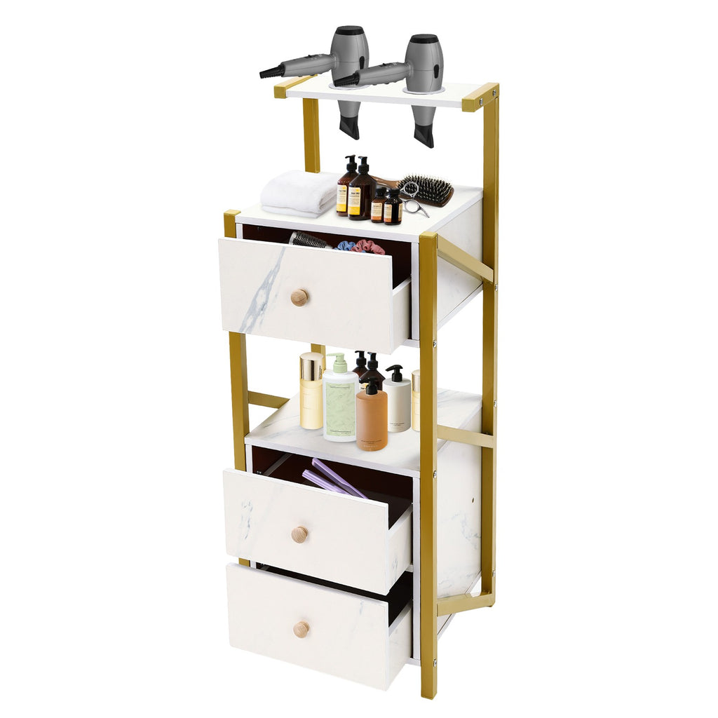 Salon Storage Cabinet with 3 Drawers and Hair Dryer Holders - Floor Standing