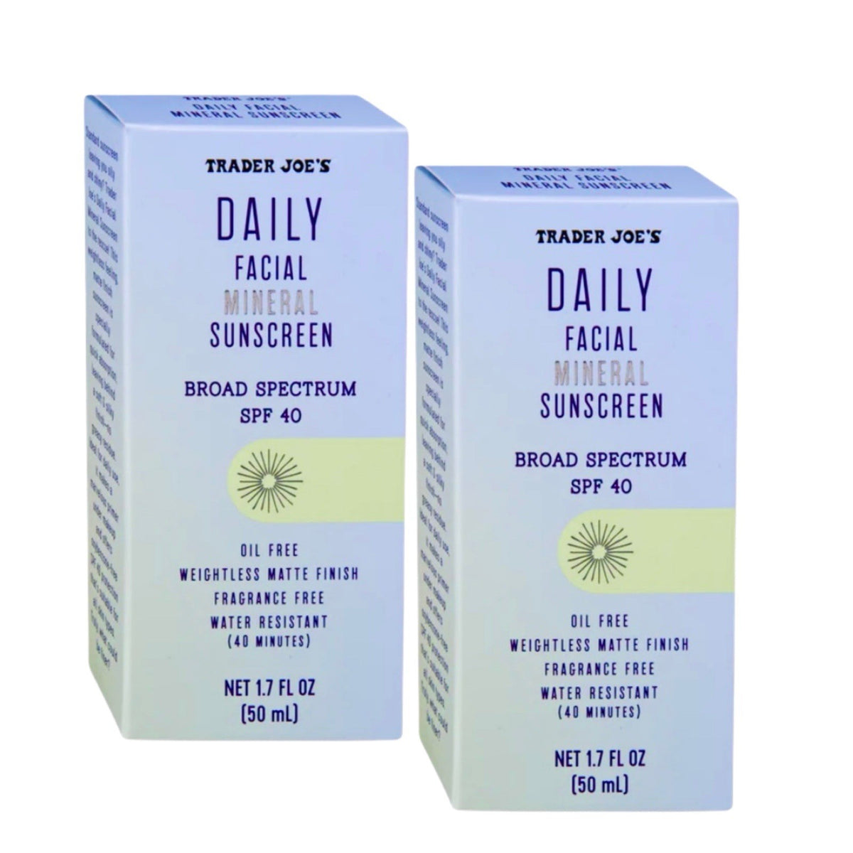 Mineral Sunscreen SPF 40 for Face - Fragrance-Free, Oil-Free, 1.7oz, 2 Pack