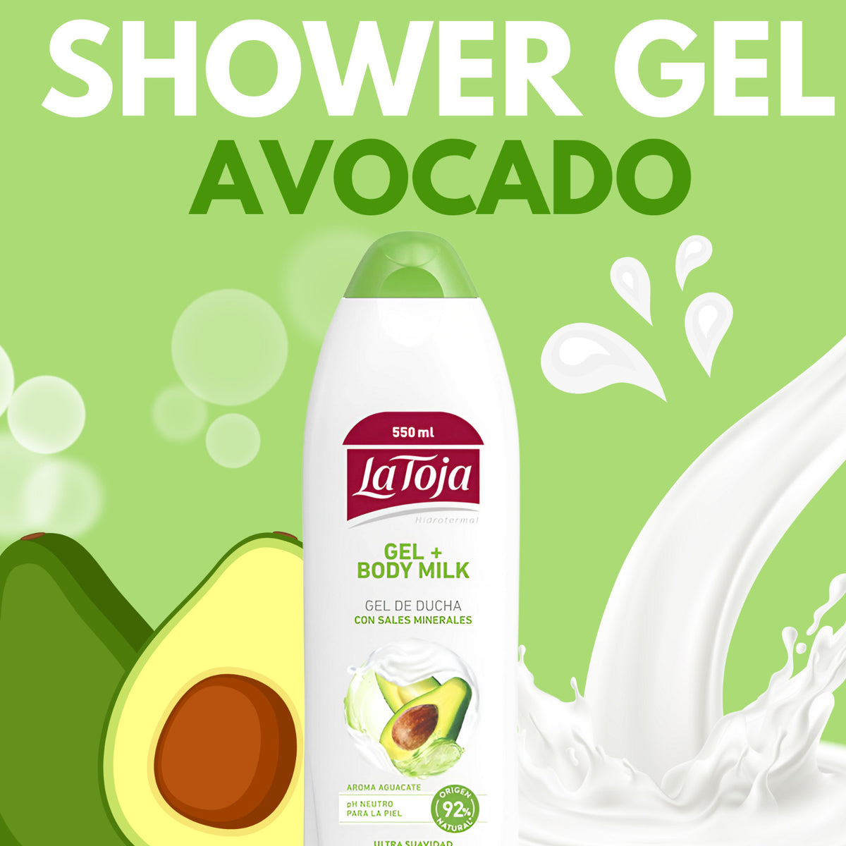 Mineral Salts Shower Gel with Avocado Scent - 18.6 fl oz, 6-Pack