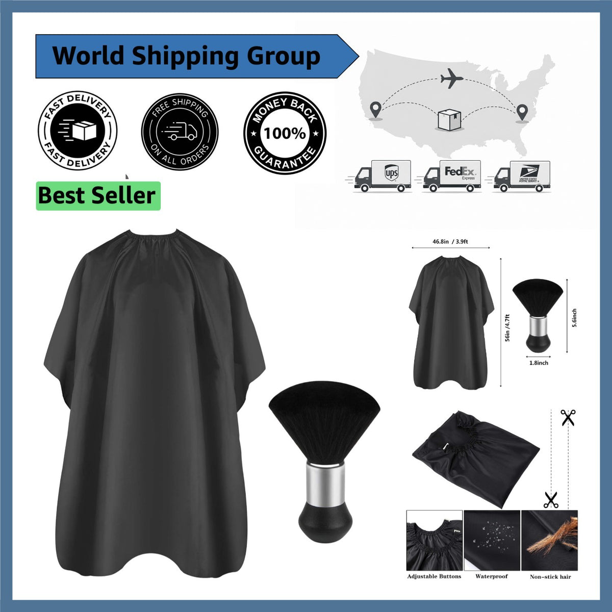 Professional Barber Cape with Neck Duster - Full Coverage Haircut Smock