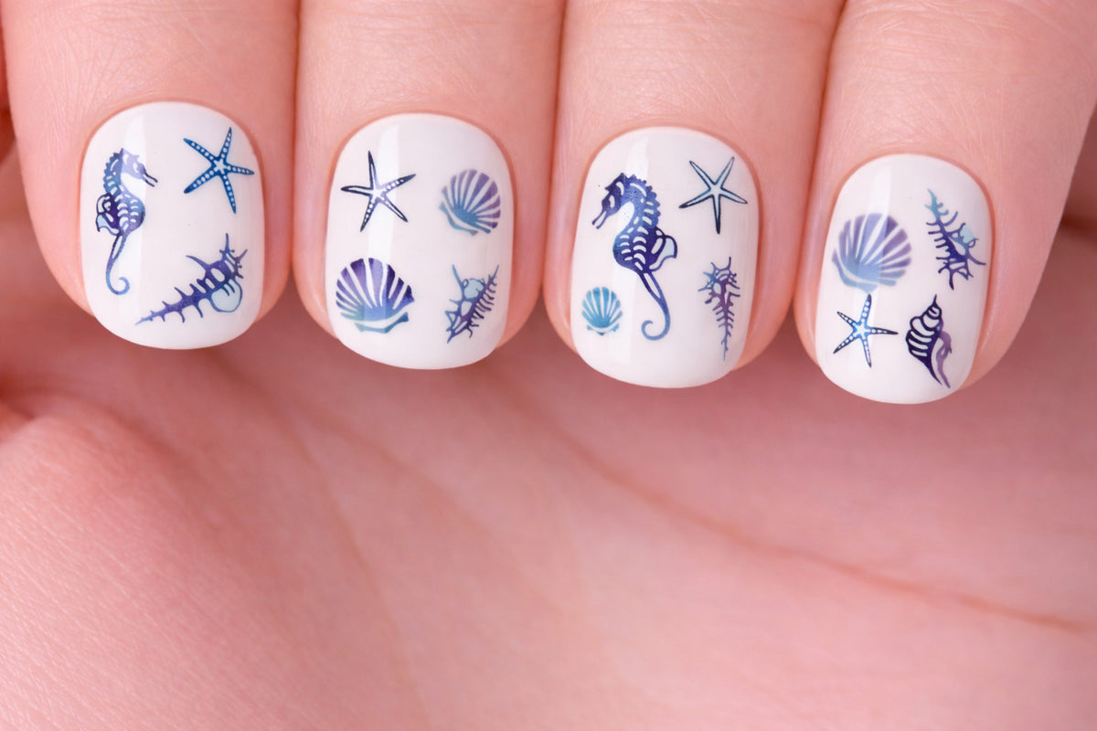 Sea Shell Star Nail Stickers - 90 Peel & Stick Sea Horse Decals for Nail Art