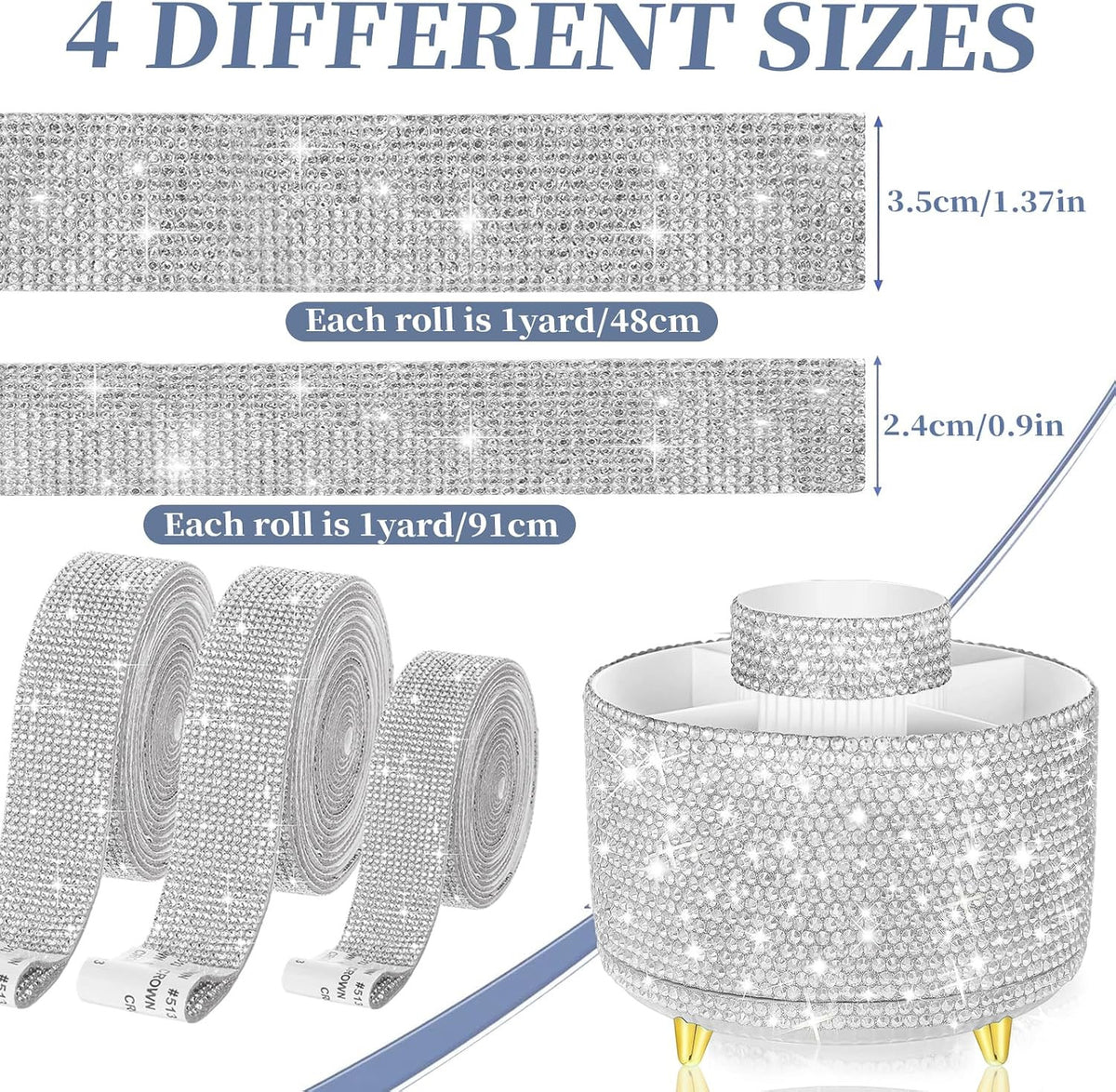 Rotating Makeup Organizer Brush Holder with DIY Diamond Decorations, Silver