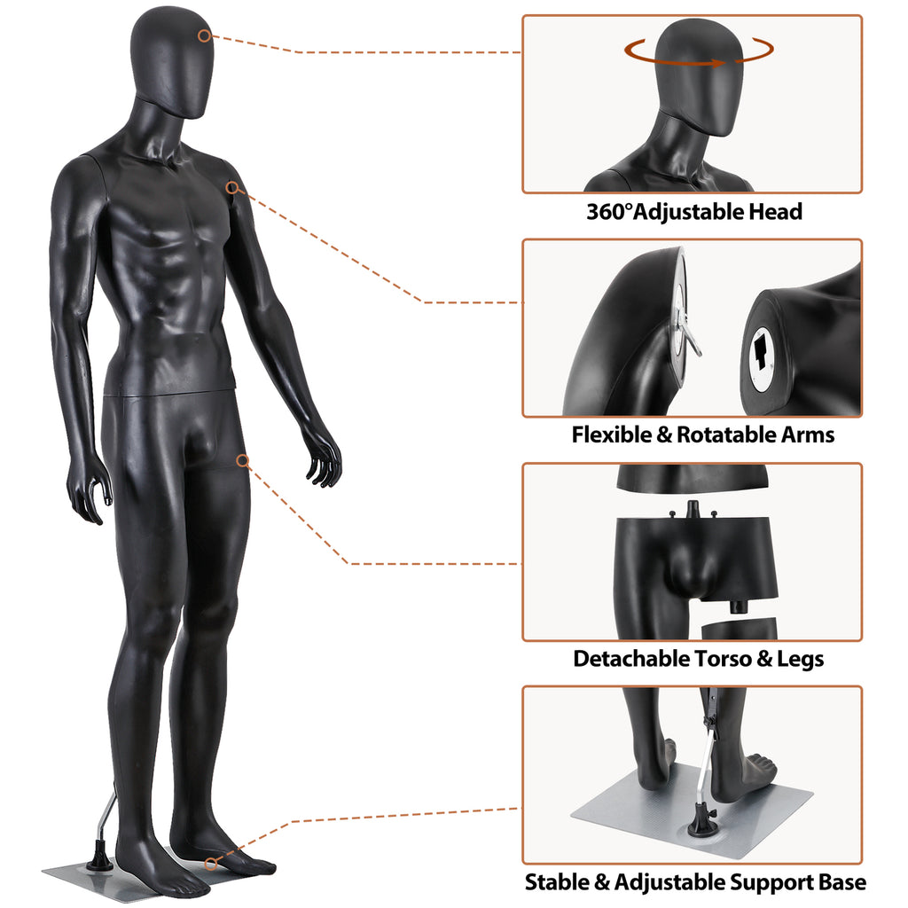 Full Body Adjustable Male Mannequin Stand 73 Inch Black for Fashion Display