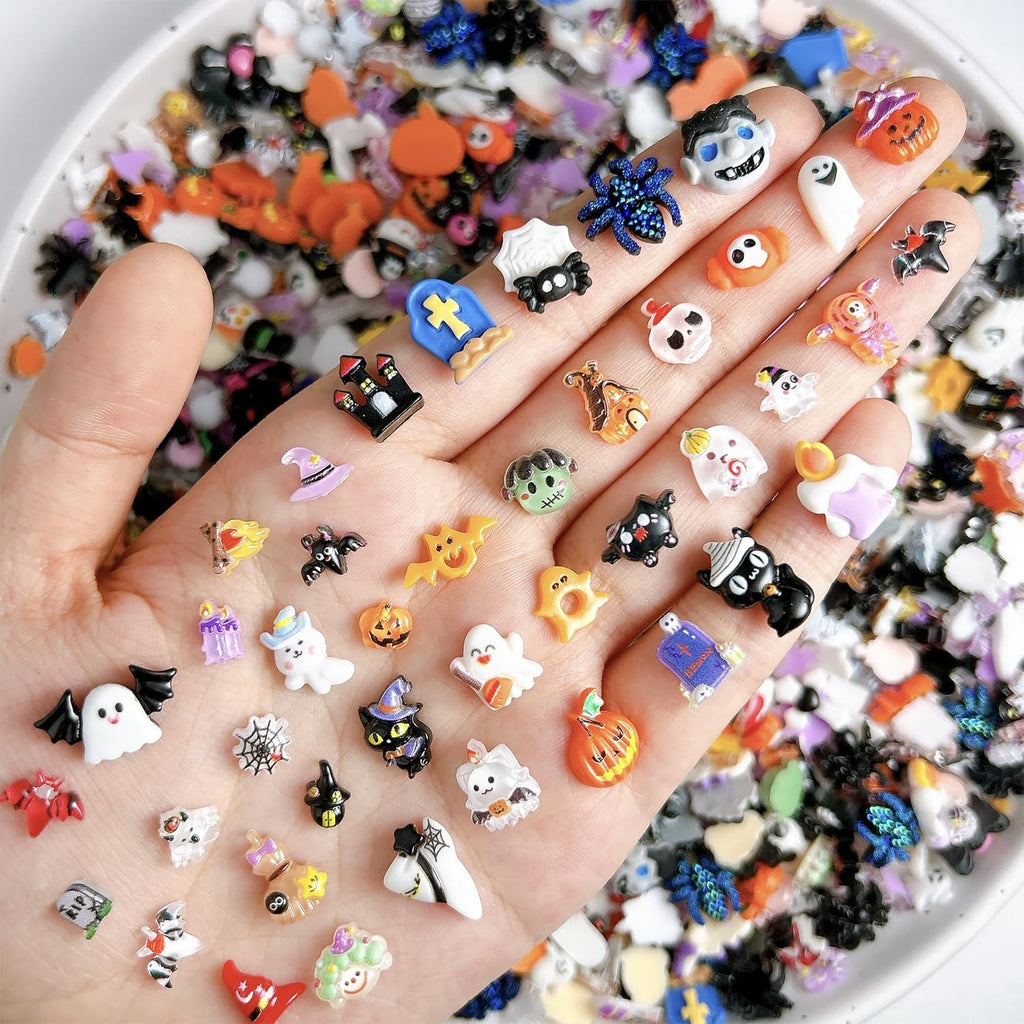 Halloween Nail Charms Set 60 Pcs Ghost & Pumpkin Gems for Nail Art
