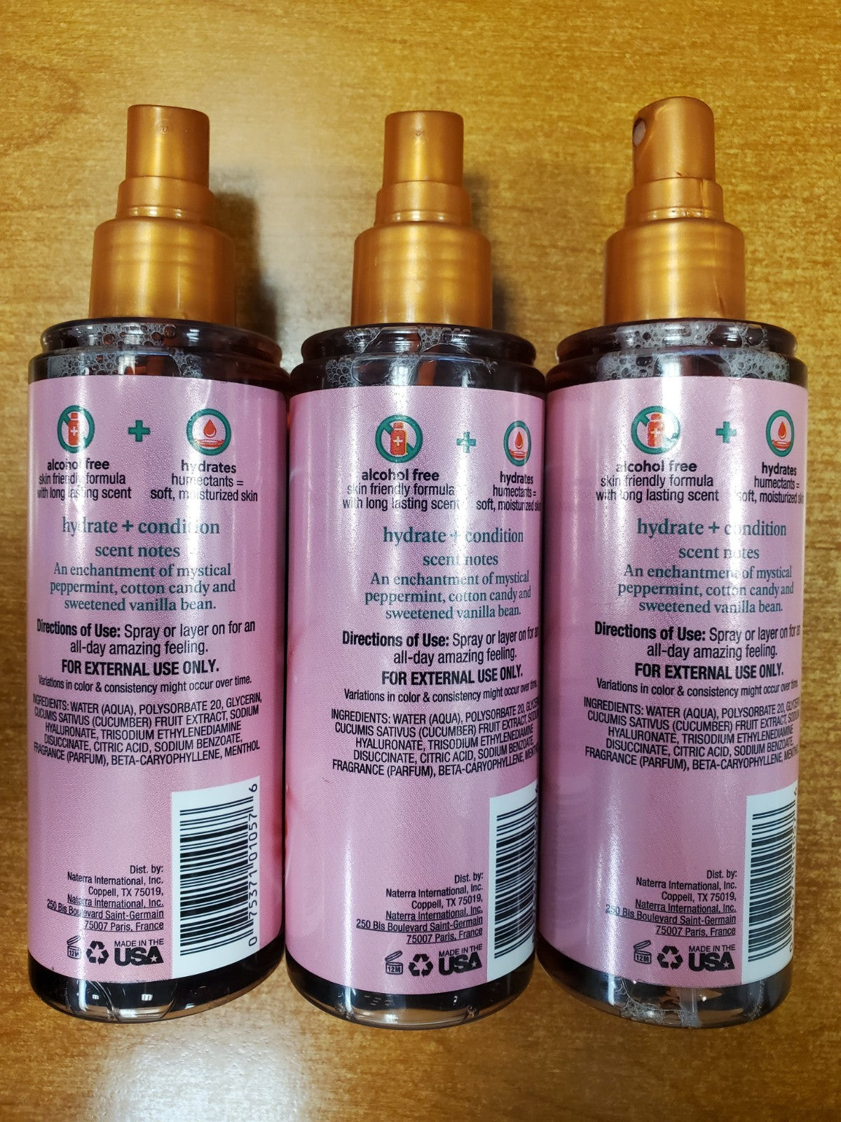 Festive Peppermint & Vanilla Body Mist Set - Hydrating Non-Alcoholic Fragrance, 3 Pack 6 oz