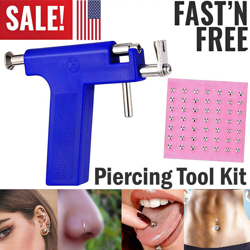 Professional Ear Piercing Gun Kit with 98 Stainless Steel Studs for Ears, Nose & Navel - DIY Body Jewelry Tool Set