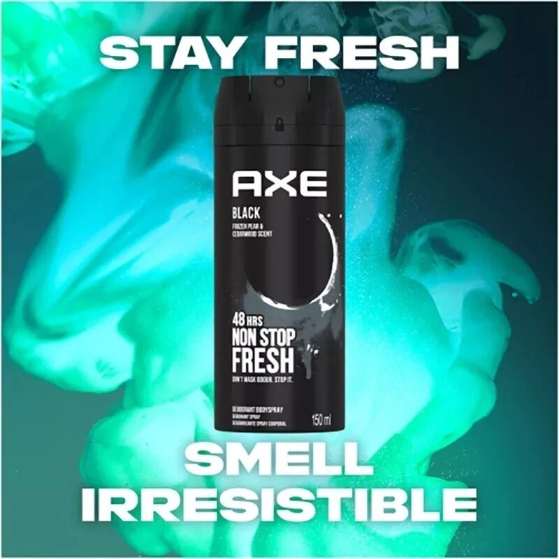 Men's Deodorant Body Spray - AXE Black 48-Hour Fresh Fragrance 150ml 3 Pack
