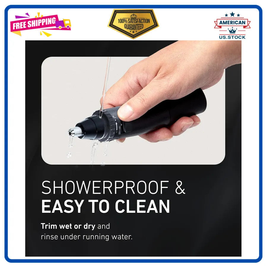 Wet Dry Nose and Ear Hair Trimmer for Men - Waterproof Facial Grooming Device