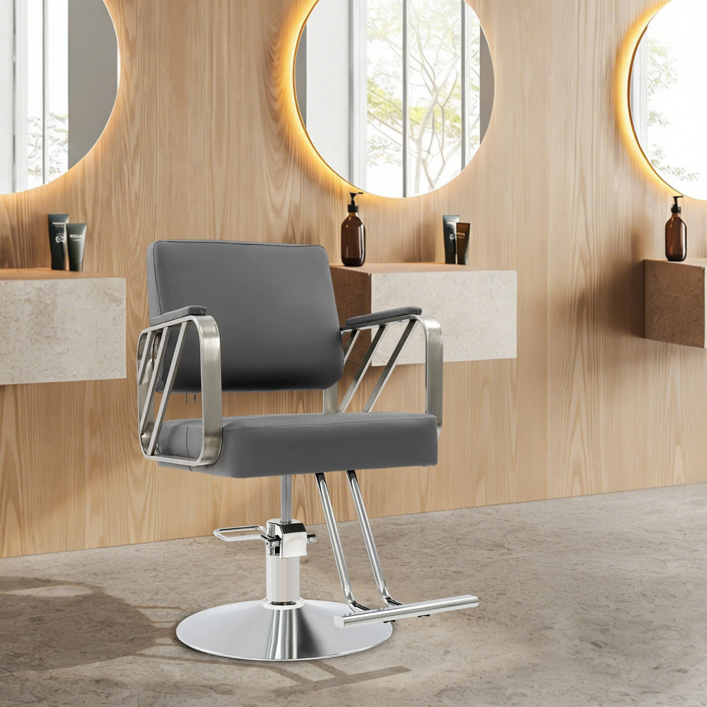 Swivel Salon Chair for Hair Stylist, Adjustable Grey Styling Chair